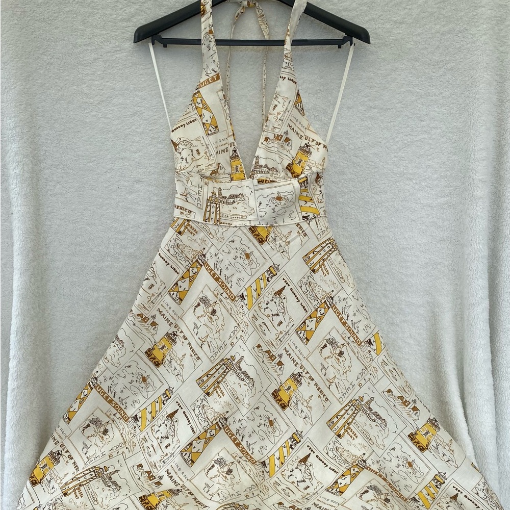 Elegant Cream and Yellow Halter Dress